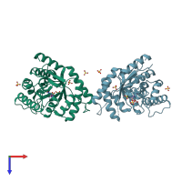 PDB entry 1tx0 coloured by chain, top view.