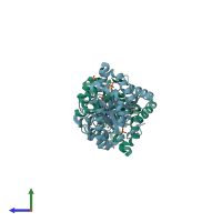 PDB entry 1tx2 coloured by chain, side view.