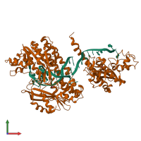 Hetero hexameric assembly 1 of PDB entry 1tx3 coloured by chemically distinct molecules, front view.