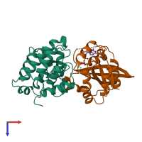 PDB entry 1tx4 coloured by chain, top view.