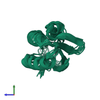 PDB entry 1txe coloured by chain, ensemble of 10 models, side view.