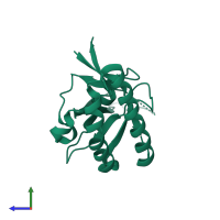 PDB entry 1txj coloured by chain, side view.