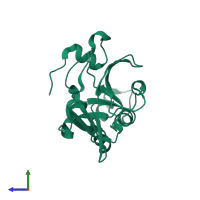 PDB entry 1txl coloured by chain, side view.