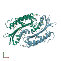 PDB entry 1txn coloured by chain, front view.