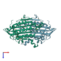 PDB entry 1txn coloured by chain, top view.