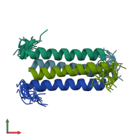 PDB entry 1txp coloured by chain, ensemble of 20 models, front view.