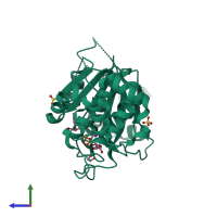 PDB entry 1txz coloured by chain, side view.