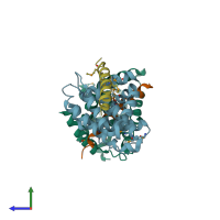 PDB entry 1ty4 coloured by chain, side view.