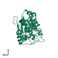 PDB entry 1tyd coloured by chain, side view.