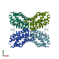 PDB entry 1tyh coloured by chain, front view.