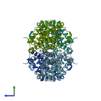 PDB entry 1tyh coloured by chain, side view.