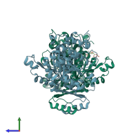 PDB entry 1tyo coloured by chain, side view.