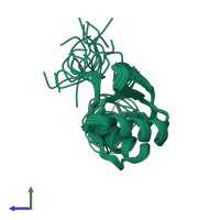 PDB entry 1tz1 coloured by chain, ensemble of 20 models, side view.