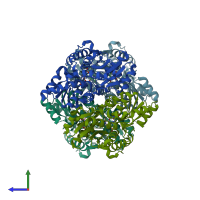 PDB entry 1tz2 coloured by chain, side view.