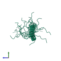 PDB entry 1tz5 coloured by chain, ensemble of 20 models, side view.