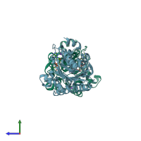 PDB entry 1tz6 coloured by chain, side view.