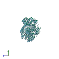 PDB entry 1tz7 coloured by chain, side view.