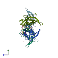 PDB entry 1tz8 coloured by chain, side view.