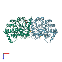 PDB entry 1tz9 coloured by chain, top view.