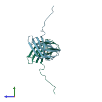 PDB entry 1tza coloured by chain, side view.