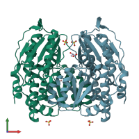 PDB entry 1tzc coloured by chain, front view.