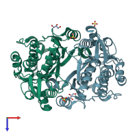 PDB entry 1tzc coloured by chain, top view.