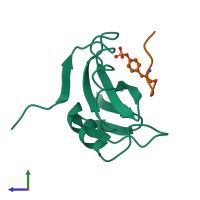 PDB entry 1tze coloured by chain, side view.