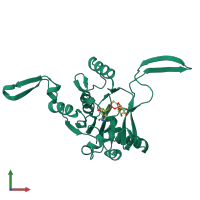 PDB entry 1tzf coloured by chain, front view.