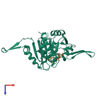 PDB entry 1tzf coloured by chain, top view.