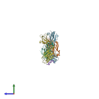 PDB entry 1tzg coloured by chain, side view.