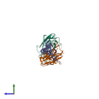 PDB entry 1tzi coloured by chain, side view.