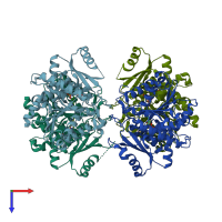 PDB entry 1tzk coloured by chain, top view.