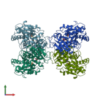 PDB entry 1tzm coloured by chain, front view.