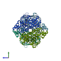 PDB entry 1tzm coloured by chain, side view.