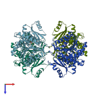 PDB entry 1tzm coloured by chain, top view.