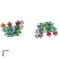 PDB entry 1tzn coloured by chain, top view.