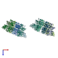 PDB entry 1tzo coloured by chain, top view.