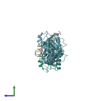 PDB entry 1tzp coloured by chain, side view.