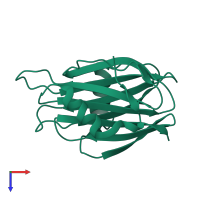 PDB entry 1tzq coloured by chain, top view.