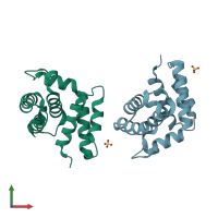 PDB entry 1tzt coloured by chain, front view.