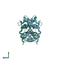 PDB entry 1tzx coloured by chain, side view.