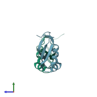 PDB entry 1u07 coloured by chain, side view.