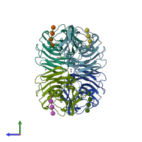 PDB entry 1u0a coloured by chain, side view.