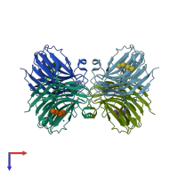 PDB entry 1u0a coloured by chain, top view.