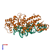 PDB entry 1u0b coloured by chain, top view.