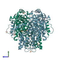 PDB entry 1u0e coloured by chain, side view.