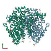 PDB entry 1u0g coloured by chain, front view.