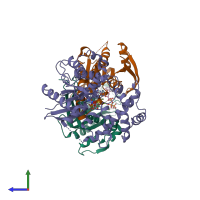 PDB entry 1u0h coloured by chain, side view.