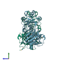 PDB entry 1u0k coloured by chain, side view.