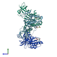 PDB entry 1u0l coloured by chain, side view.